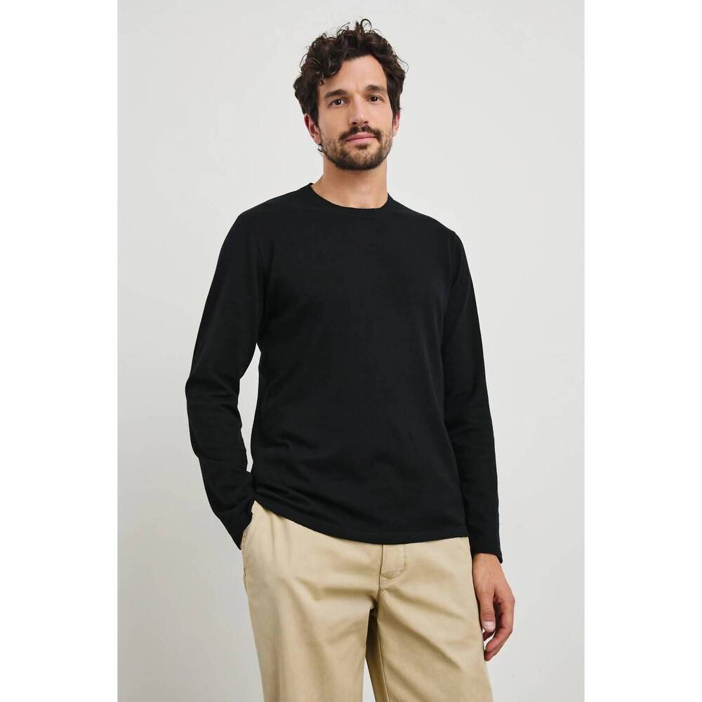 NEW RAILS quentin cotton cashmere long sleeve tee in black